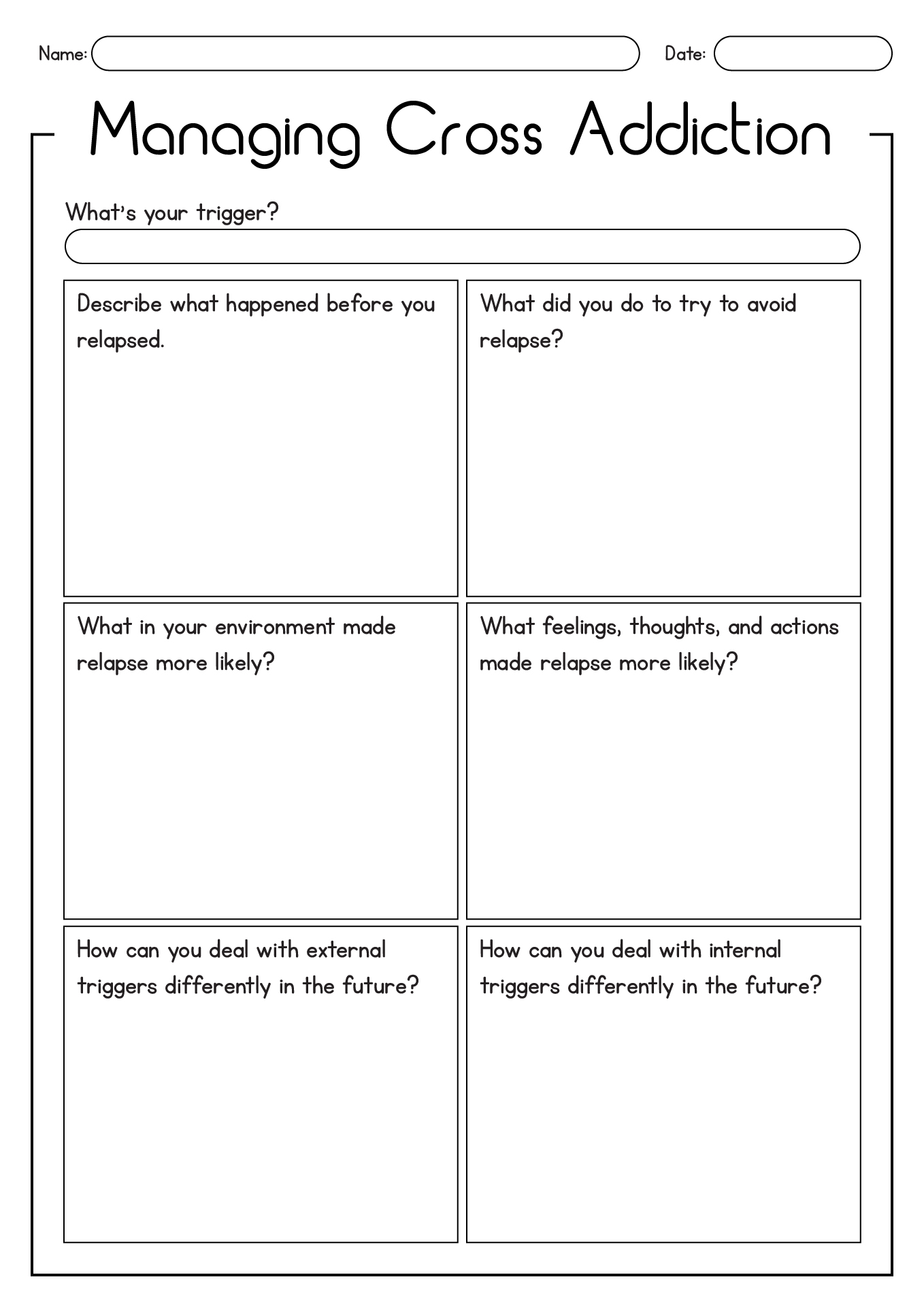 Managing Cross Addiction Activities Sheet