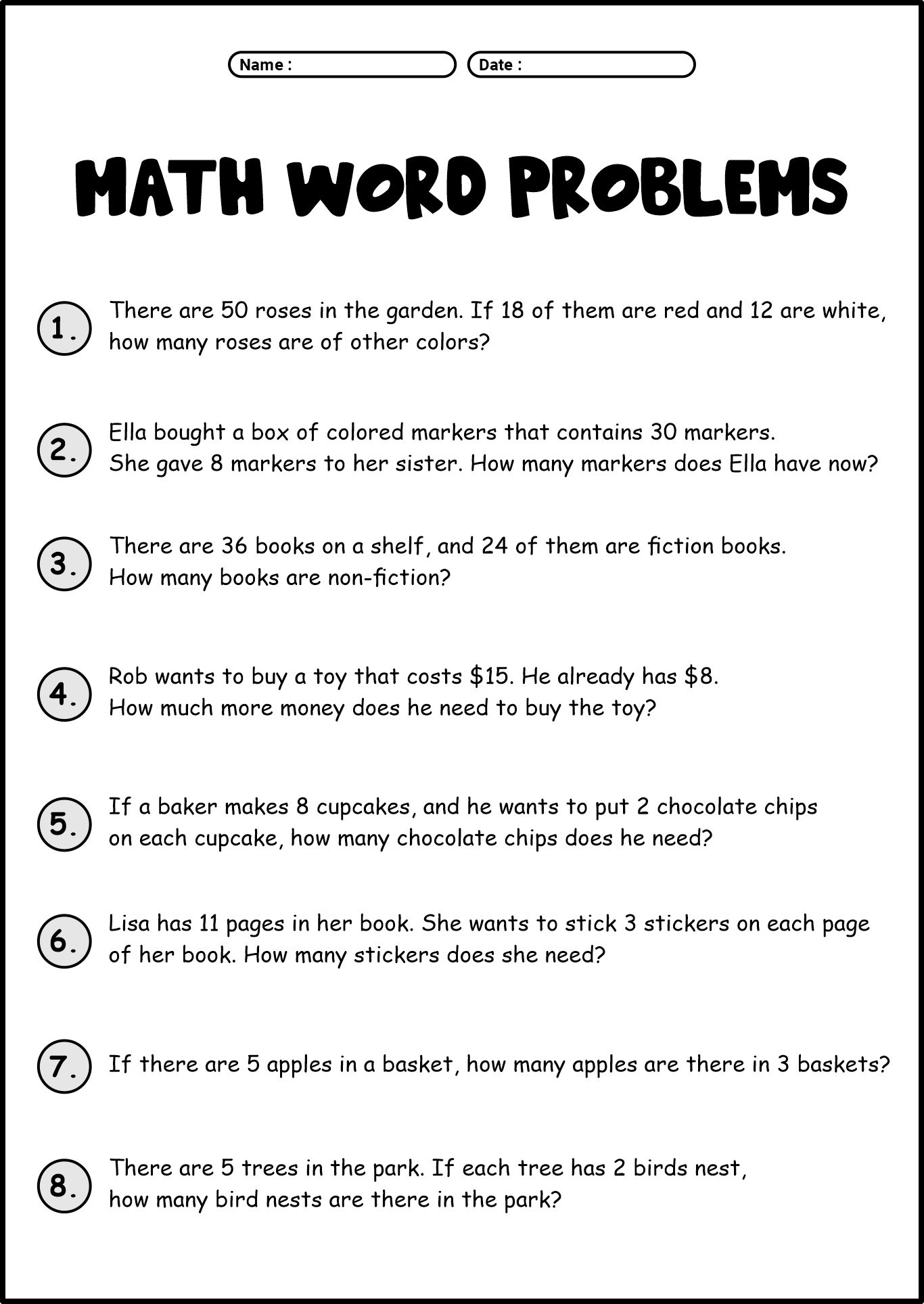 Math Word Problems for 3rd Grade