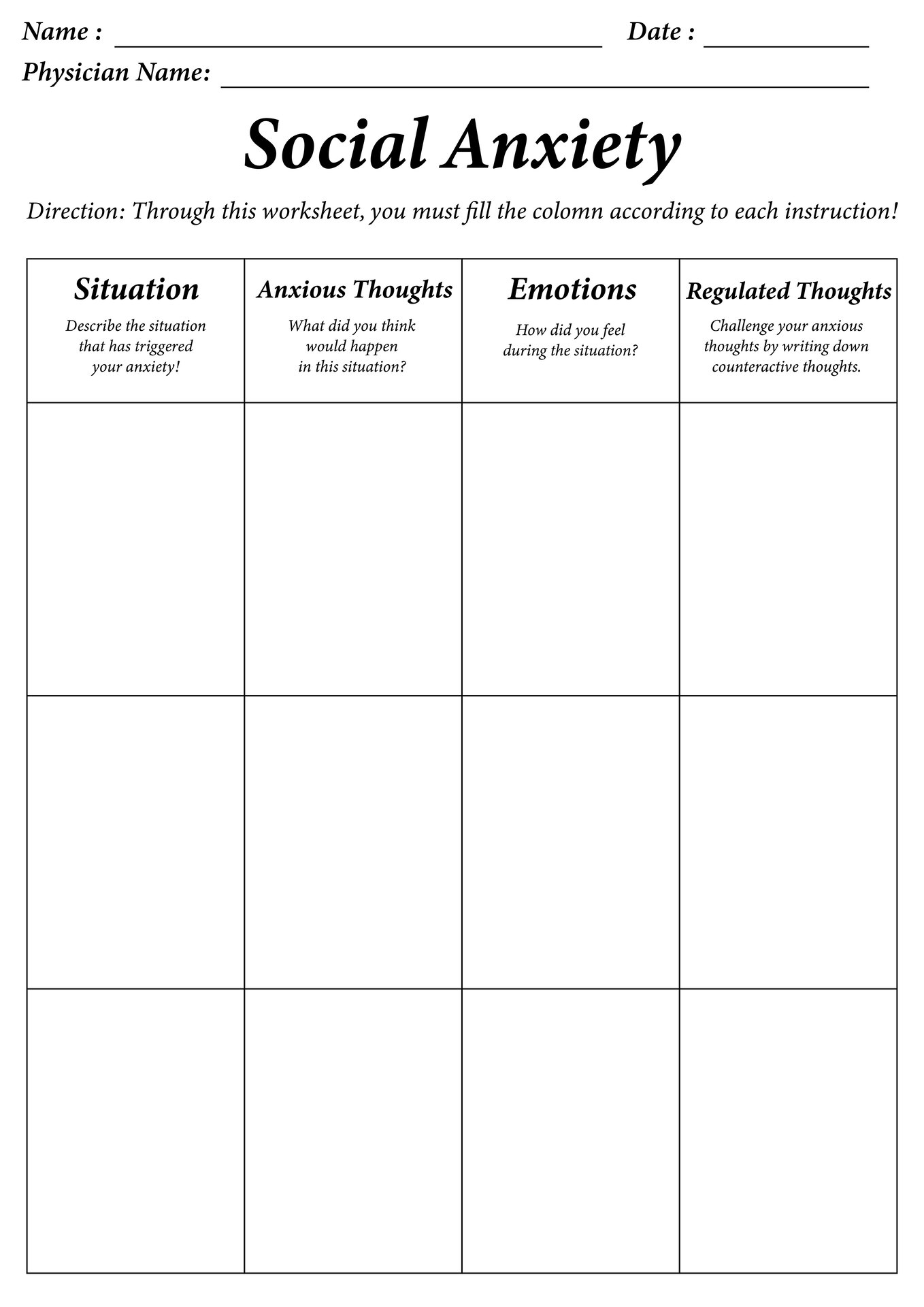 Mindfulness for Social Anxiety Worksheets