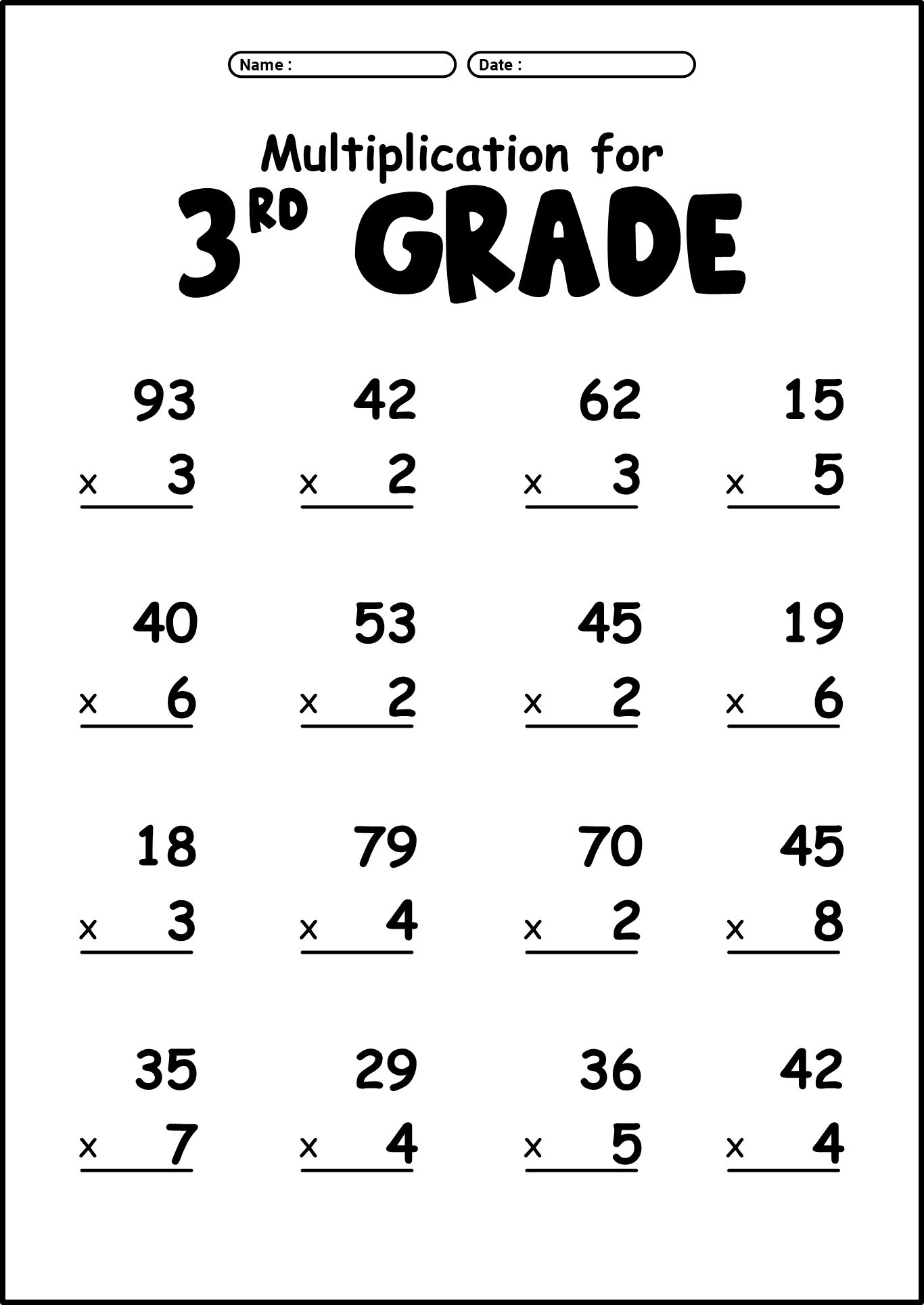 Multiplication Worksheets for 3rd Grade