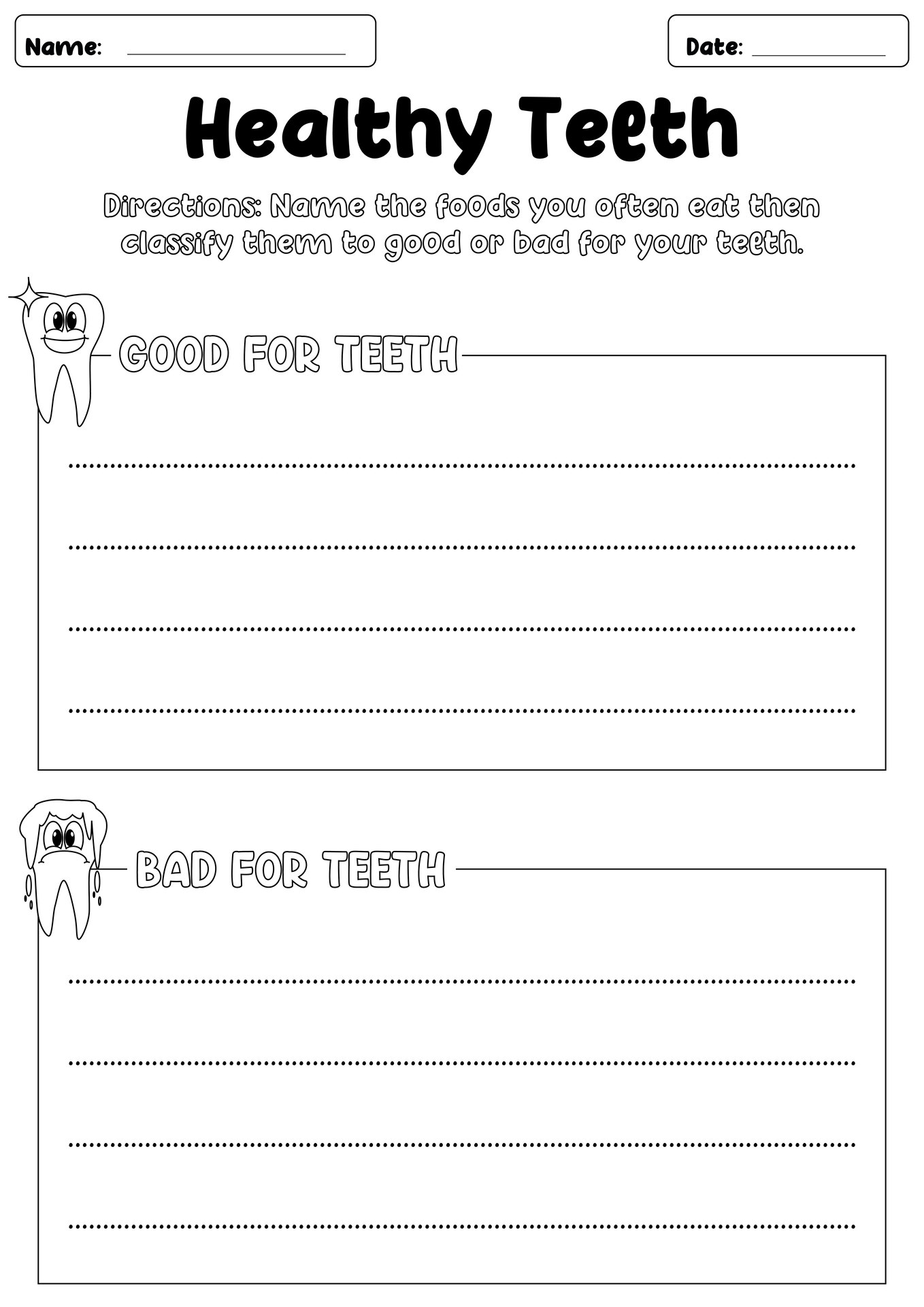 Oral Health Educational Worksheets