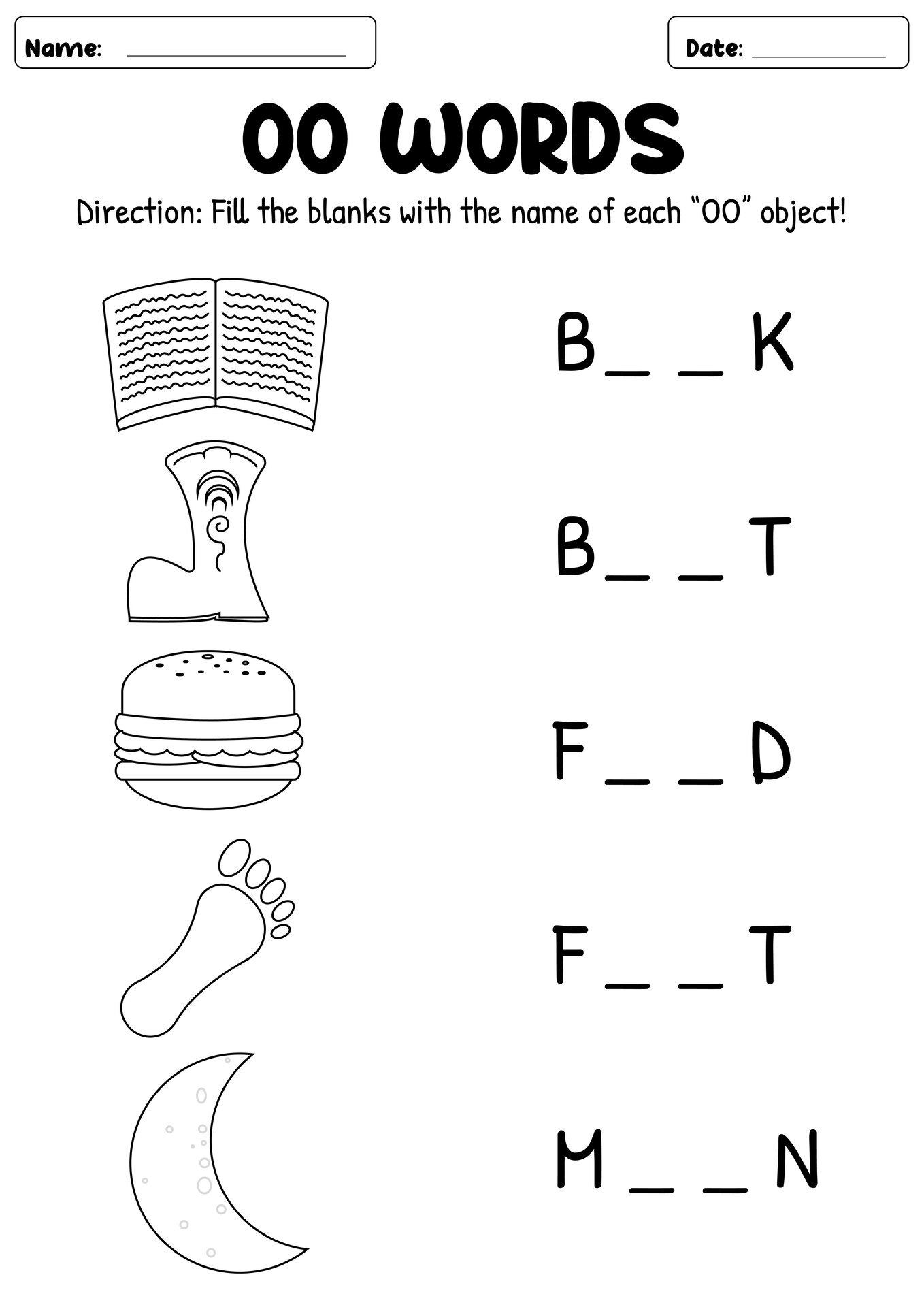 Phonics Oo Words Practice Sheet