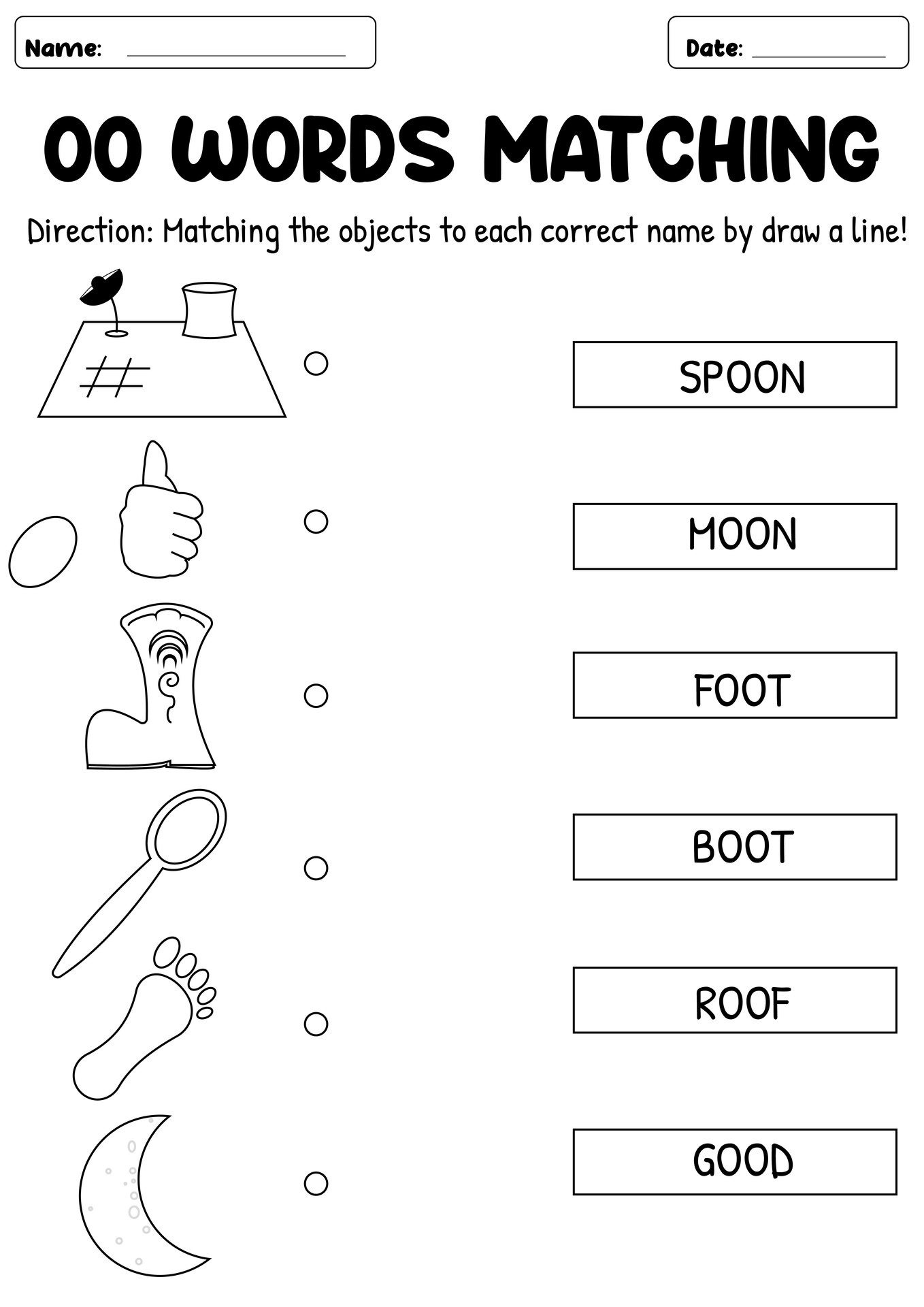 Phonics Worksheet Featuring Oo Words