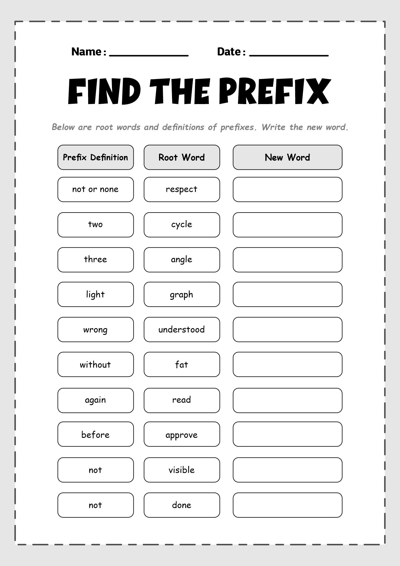 Prefixes and Suffixes Exercises 4th Grade