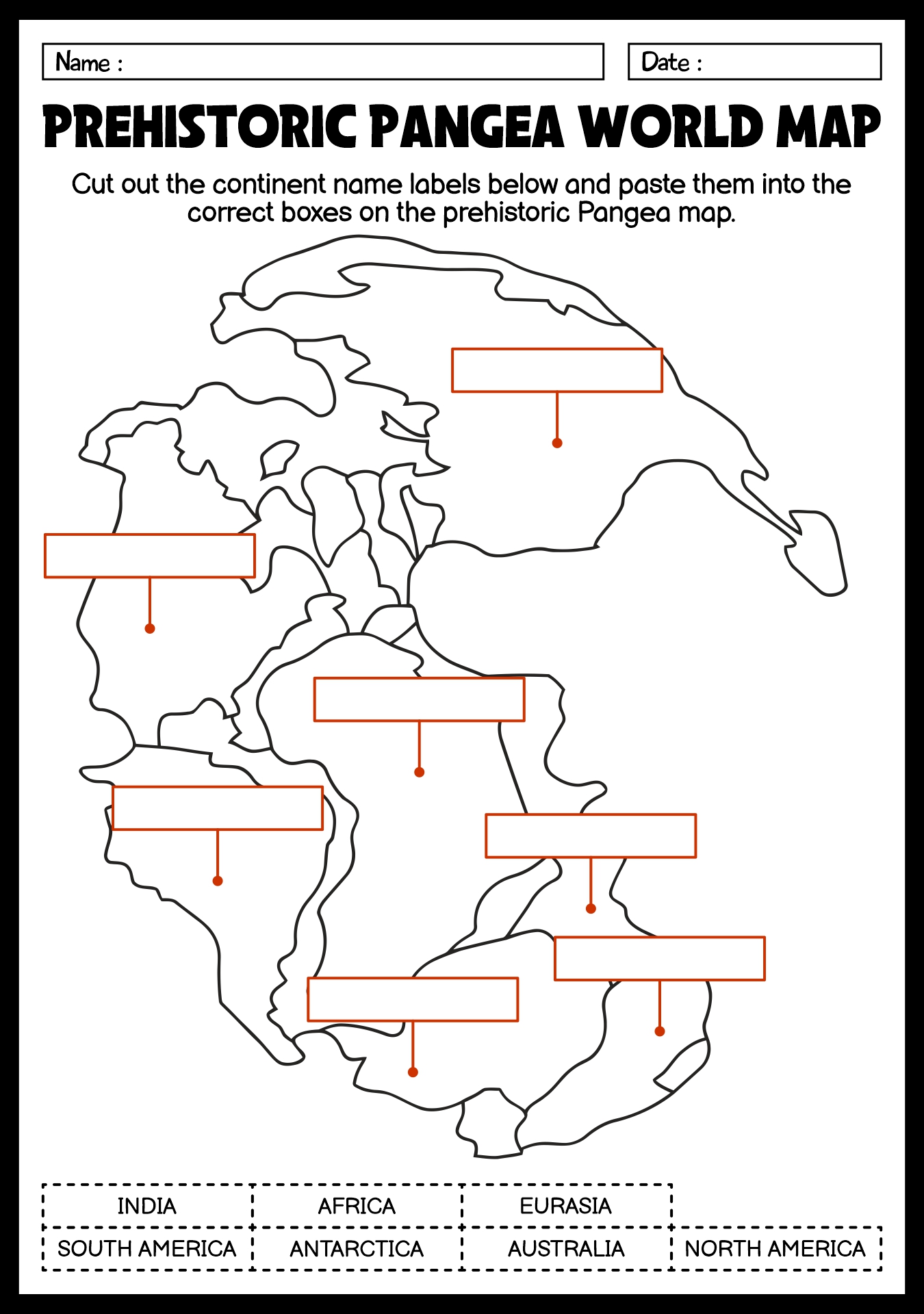 Prehistoric Pangea World Map Worksheet