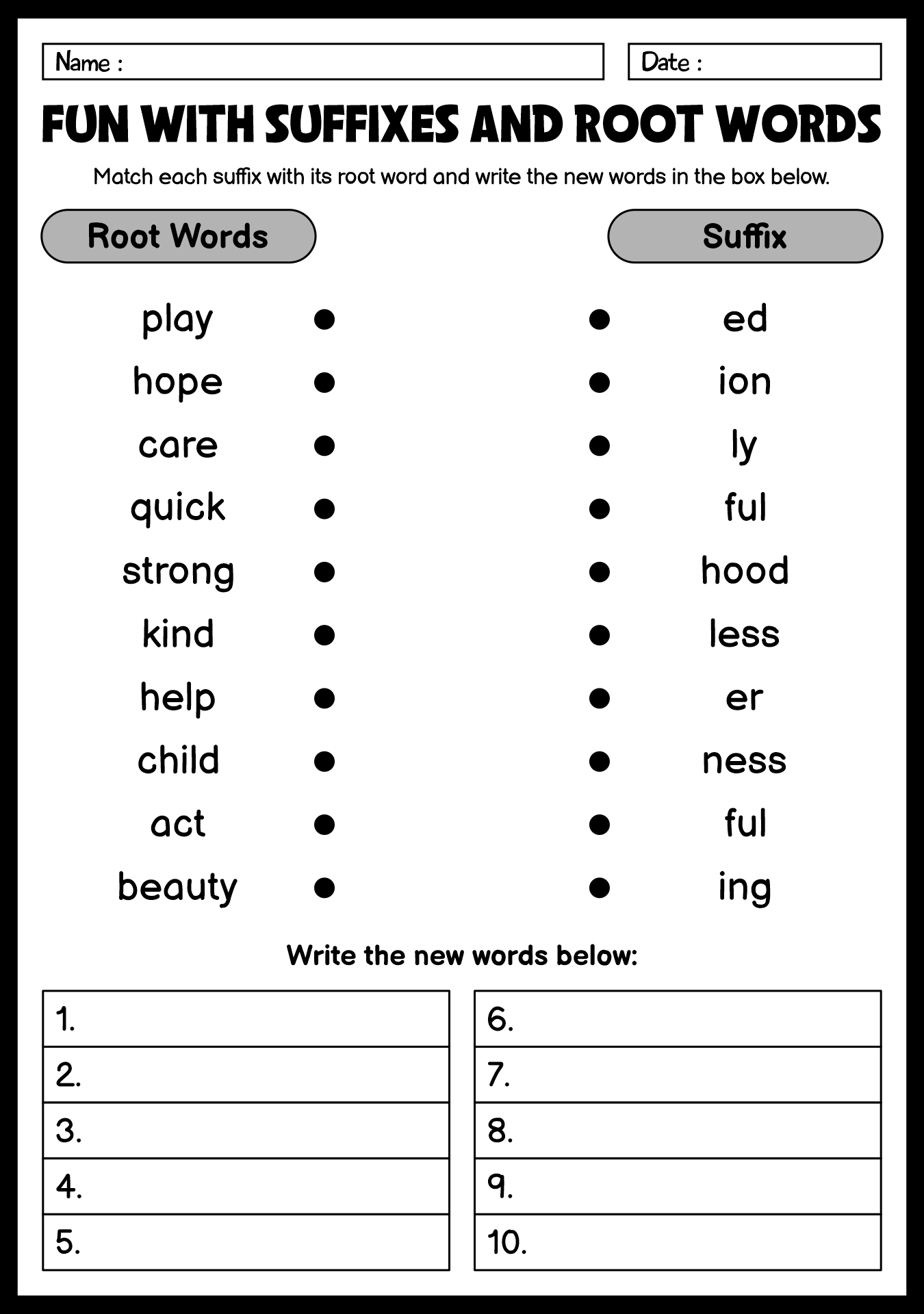 Primary School Suffixes and Root Words Worksheets