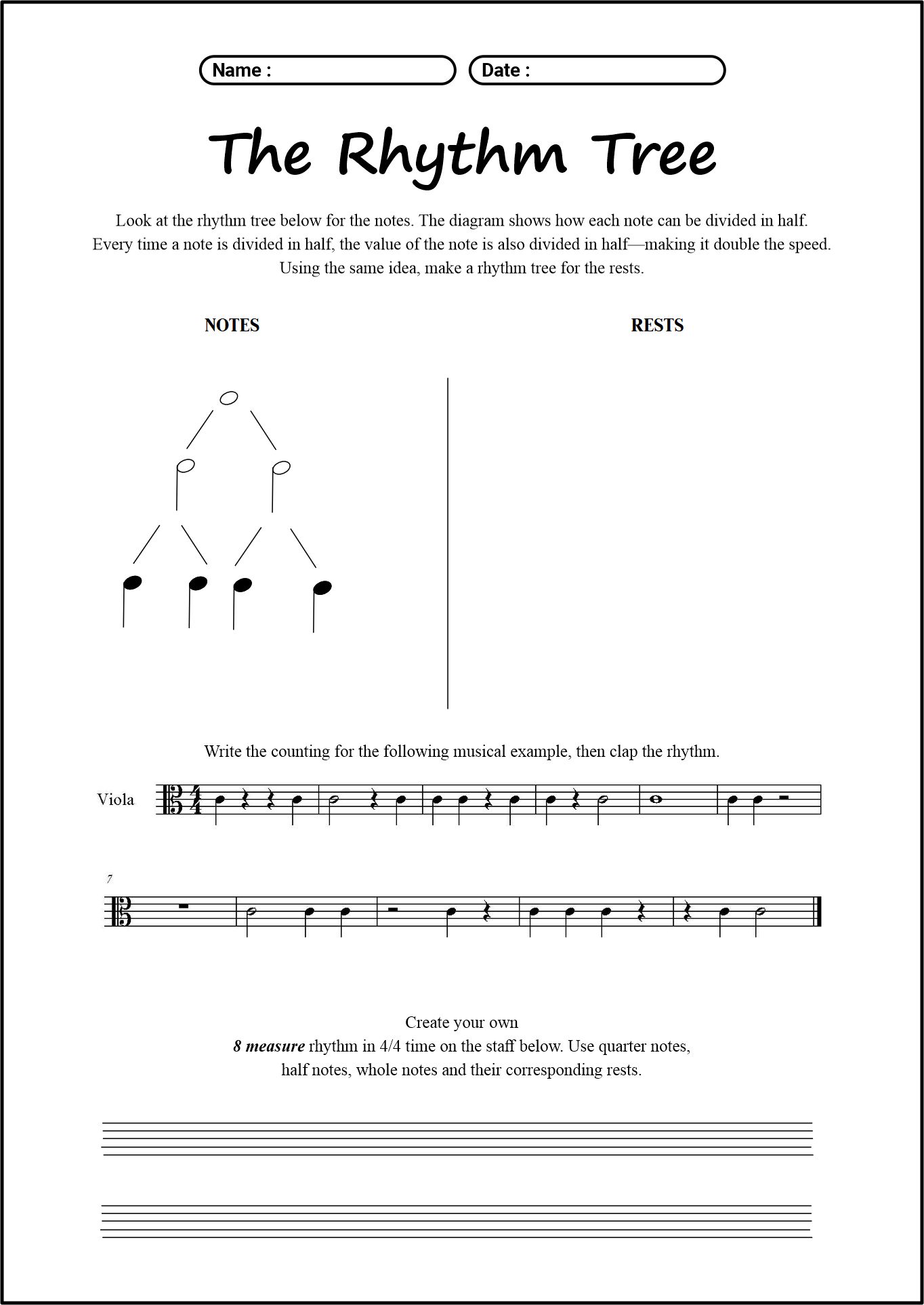 Printable Rhythm Tree Exercise