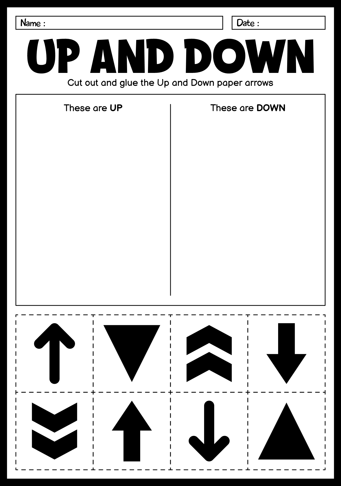 Printable Up and Down Worksheets for Kids