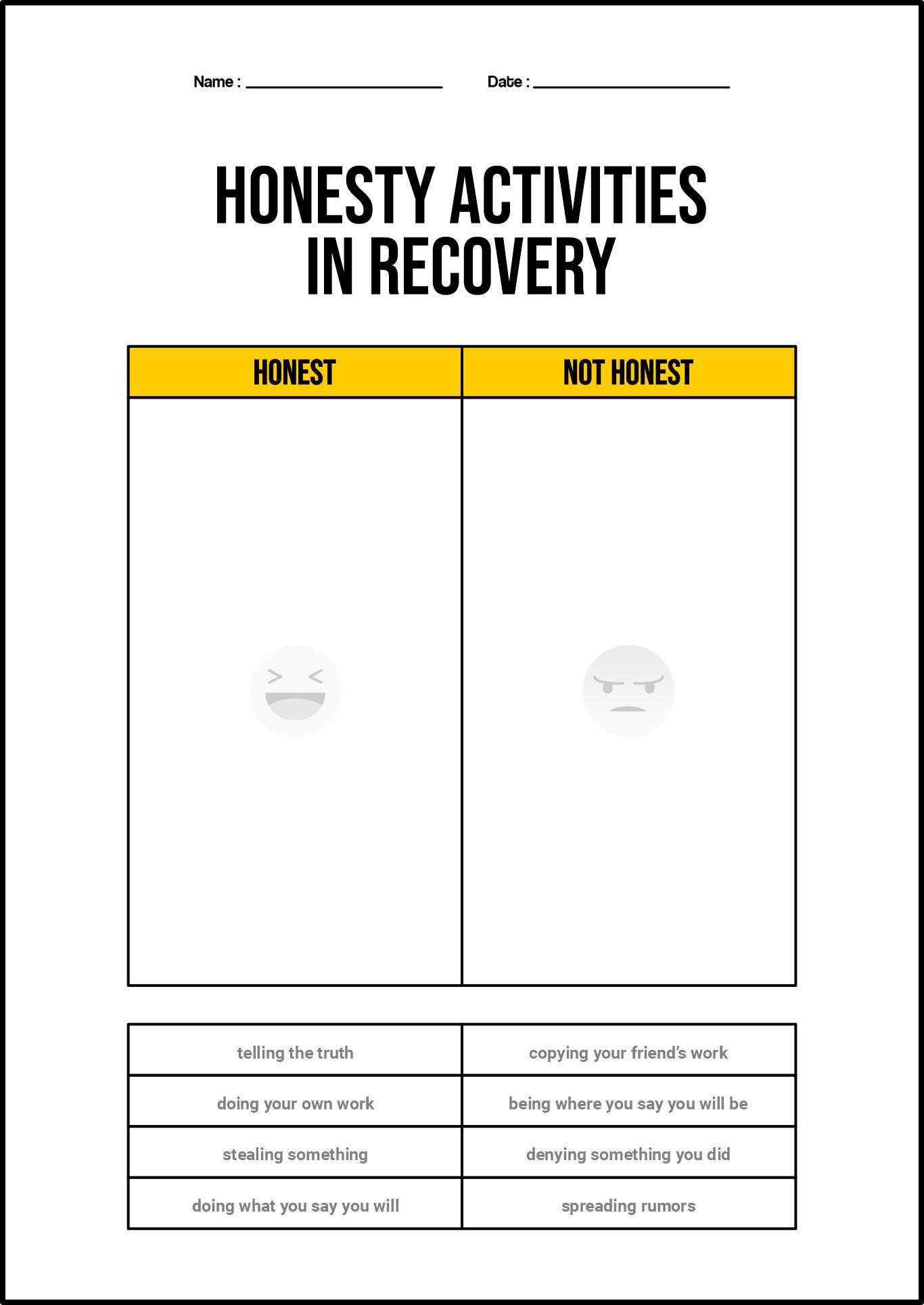 Reflective Honesty Activities in Recovery