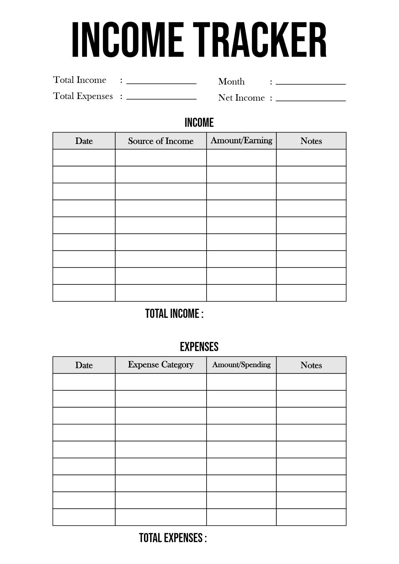 Self-Employment Income Tracking Worksheet