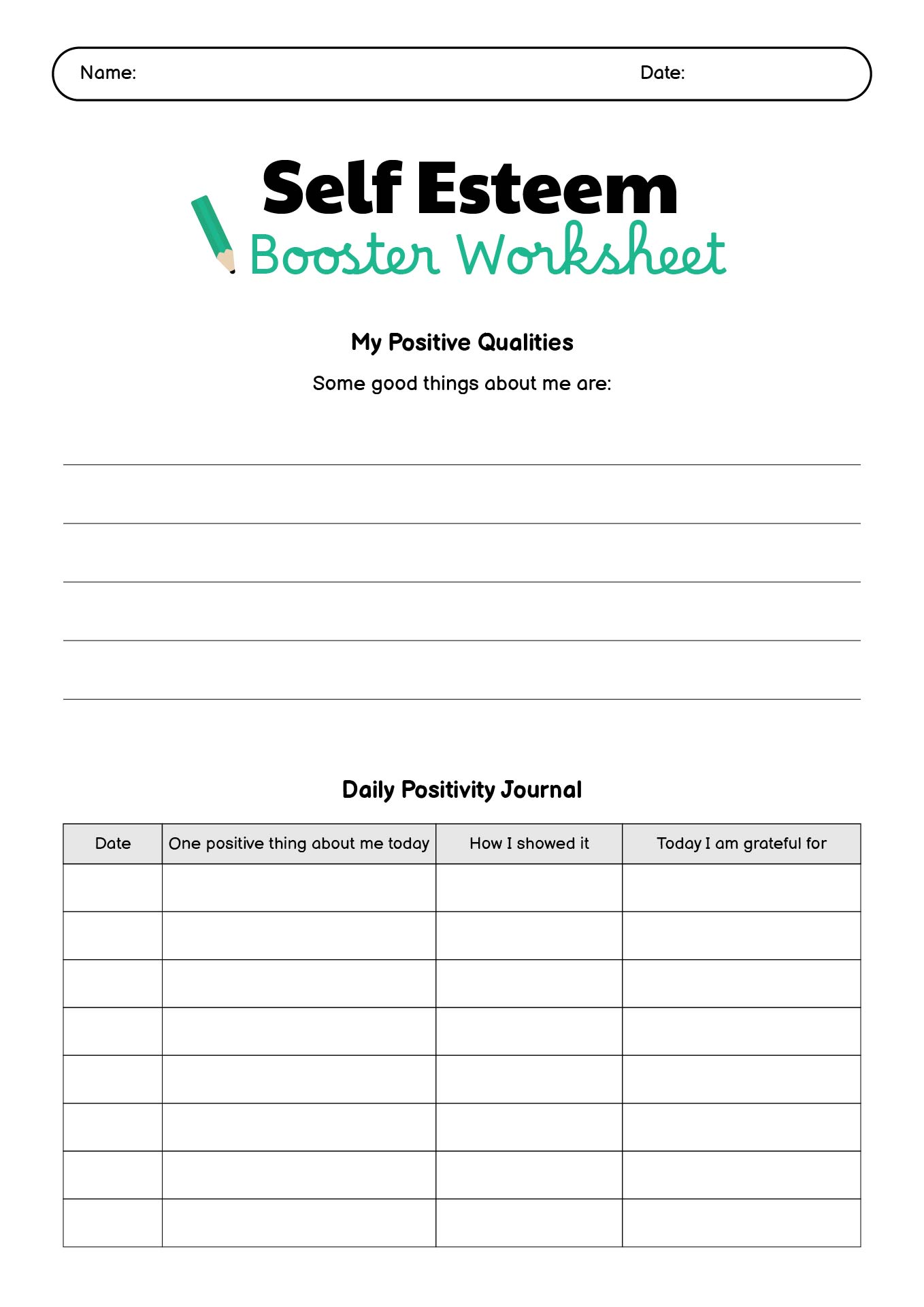 Self Esteem Journal CBT Worksheets