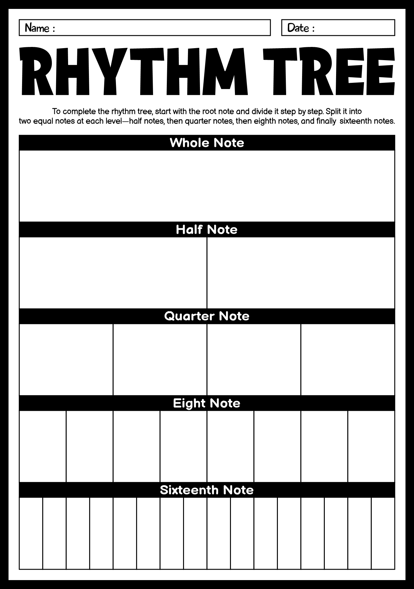 Simple Rhythm Tree Practice Sheet