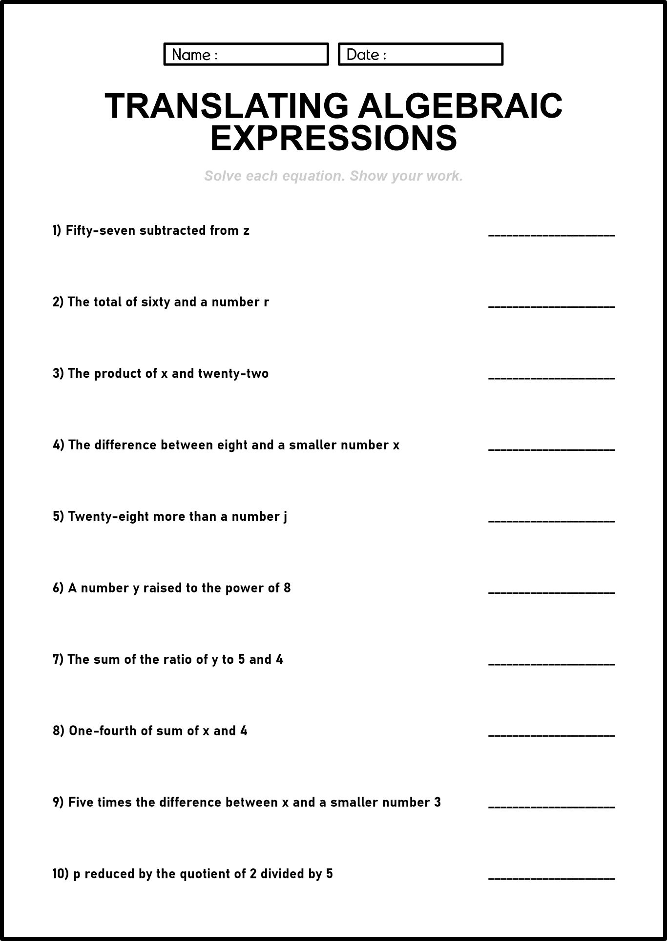 Simplifying Algebraic Expressions Worksheets for 7th Graders