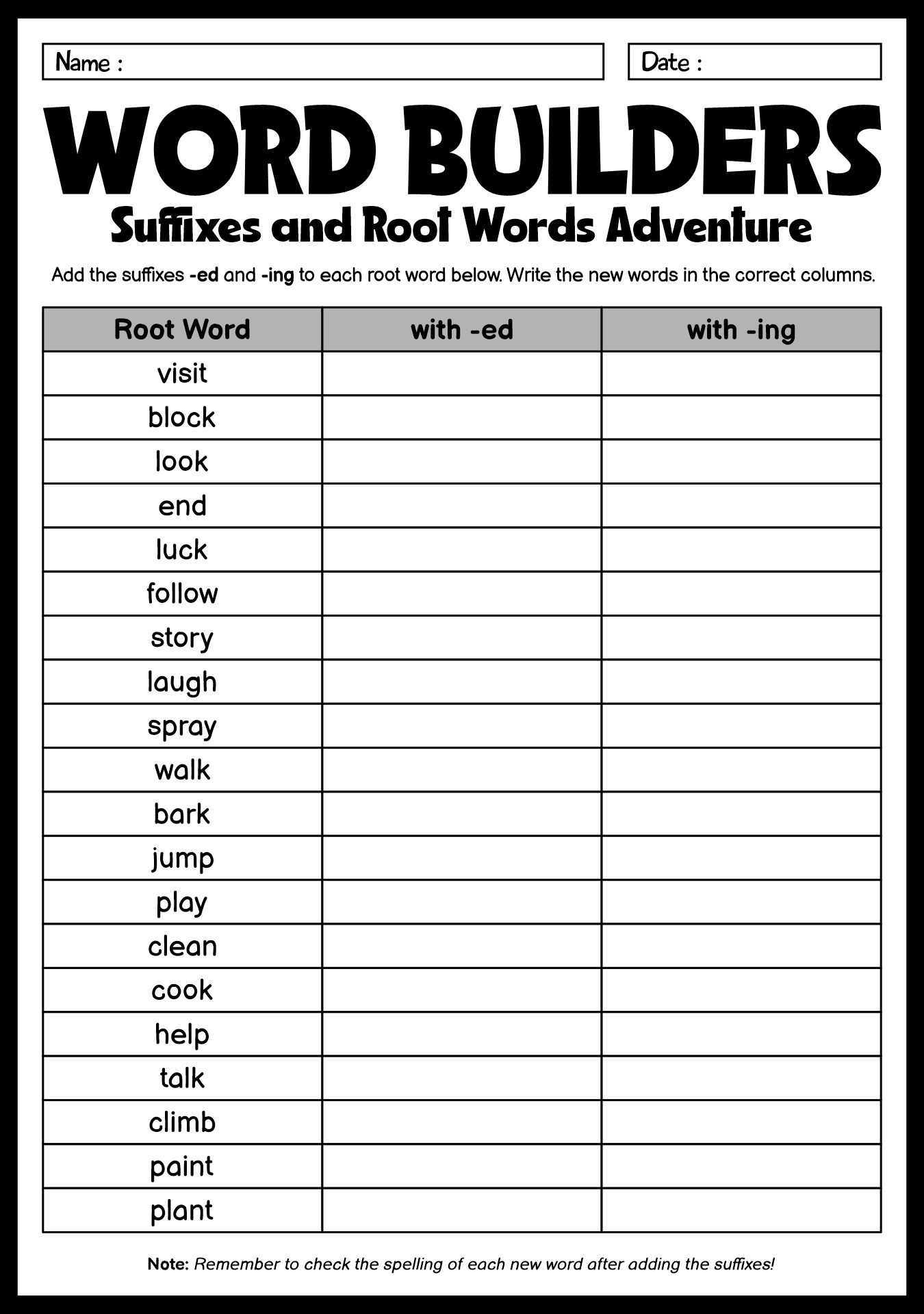 Suffixes and Root Words Activity Worksheets