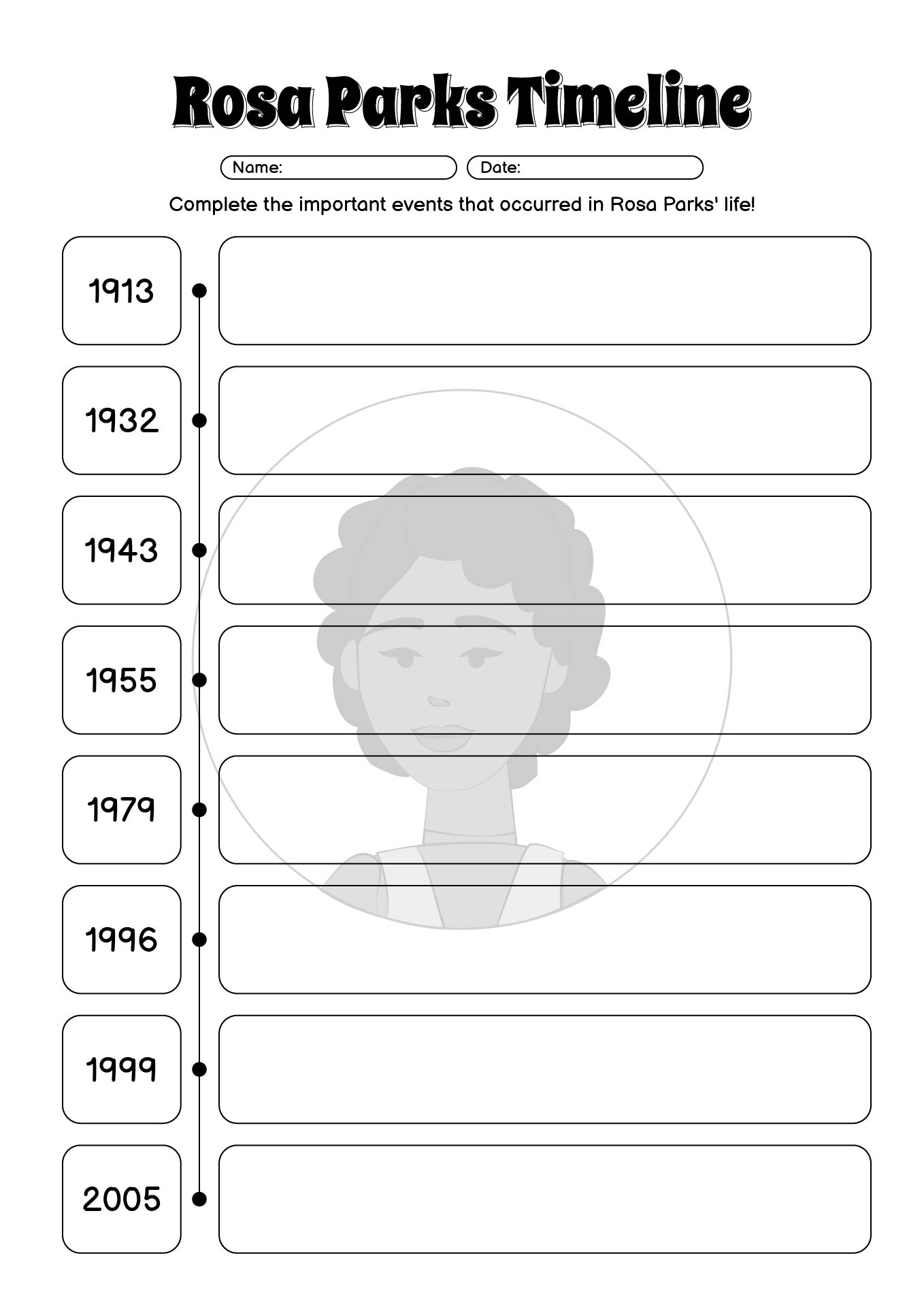 Timeline Of Rosa Parks Life Worksheet