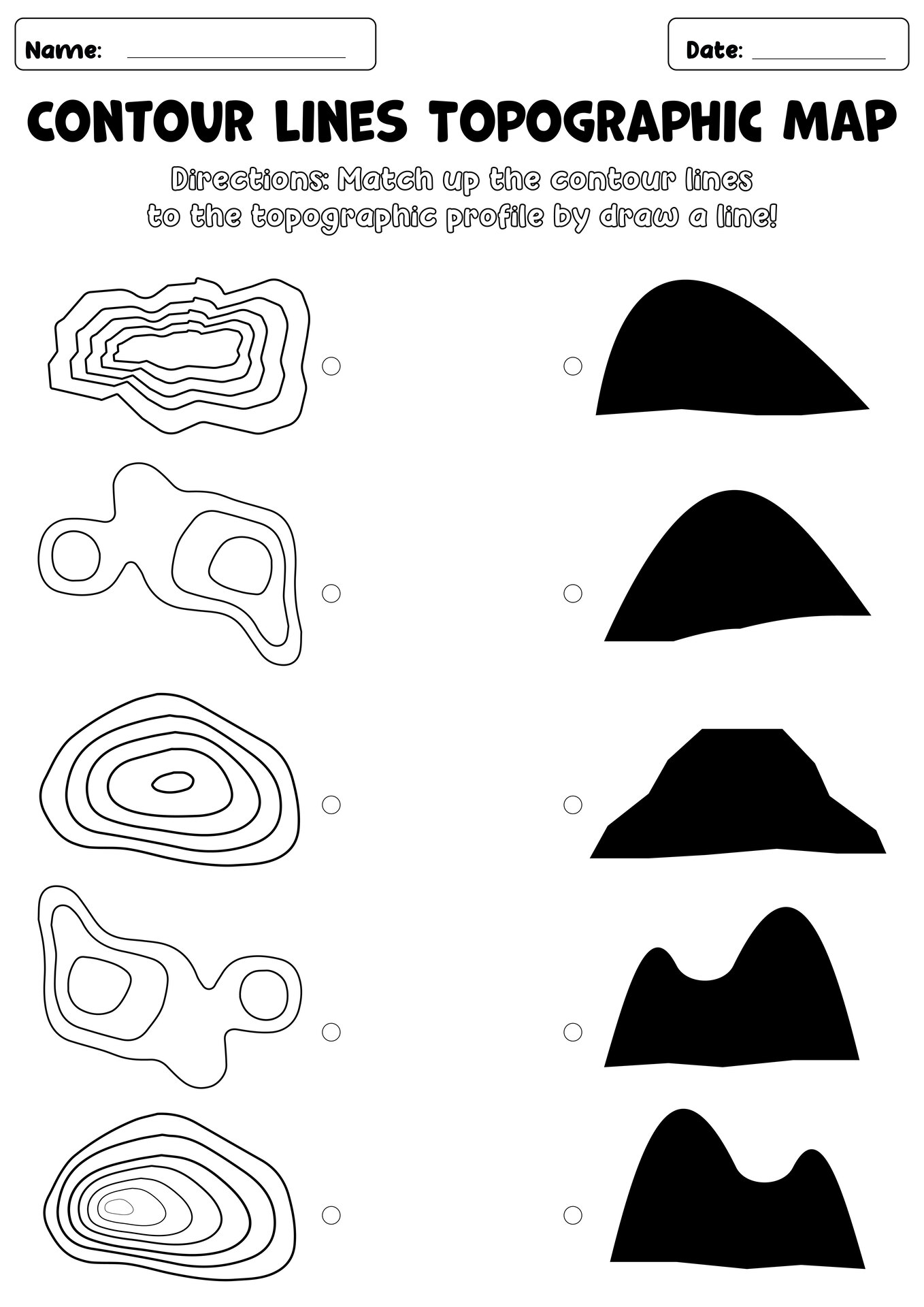 Worksheets on Contour Lines and Topographic Maps