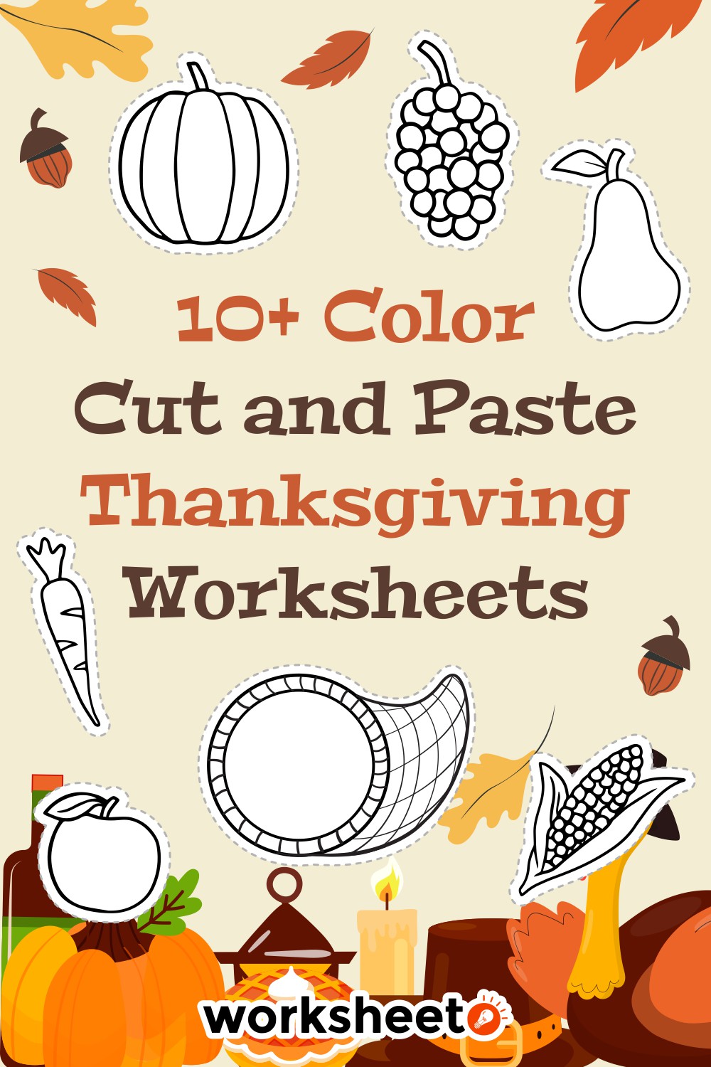 Color Cut and Paste Thanksgiving Worksheets