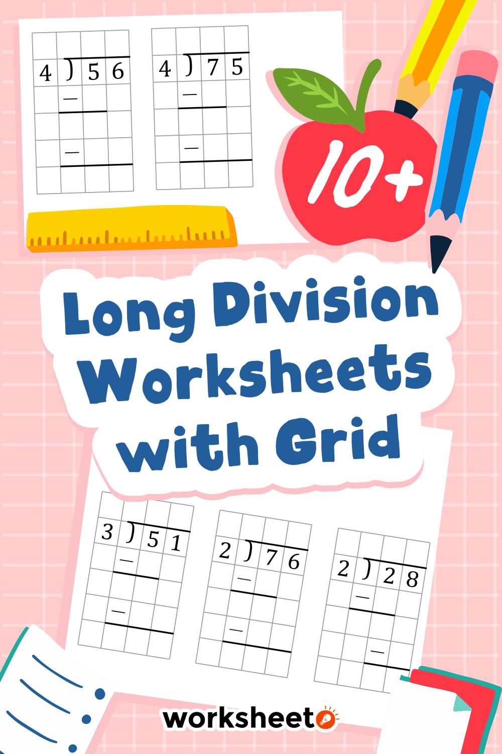 Long Division Worksheets with Grid